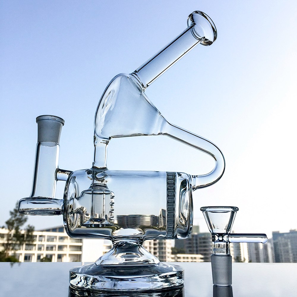

Unique Glass Bong Hookahs Clear Water Pipe Recycler Dab Rig Comb and Inline Perc Percolator Oil Rigs 14mm Joint Bongs With Bowl