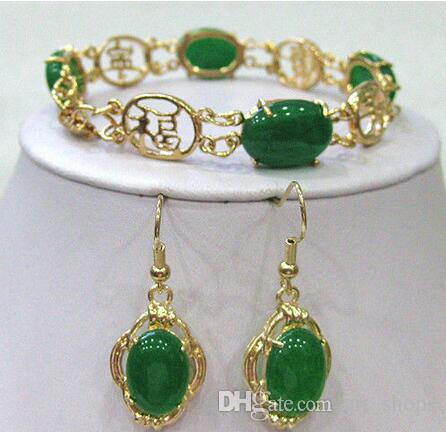 

2017 Green Jade Beads Link bracelet earrings set, Mixed colors