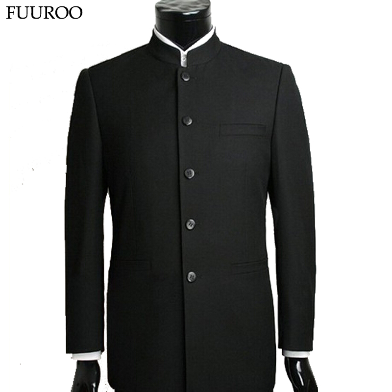 

Wholesale- Men Suit Sets Chinese Tunic Suits Stand Collar Classic Suit Blazer Brand Design Business Formal Male Cotton Suit Sets Y0470, Black