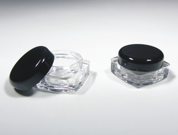 

50Pcs Cosmetic Jars Thick Wall Square Plastic Beauty Containers Packaging - 5 Gram (Black or Clear Lids) +free ship