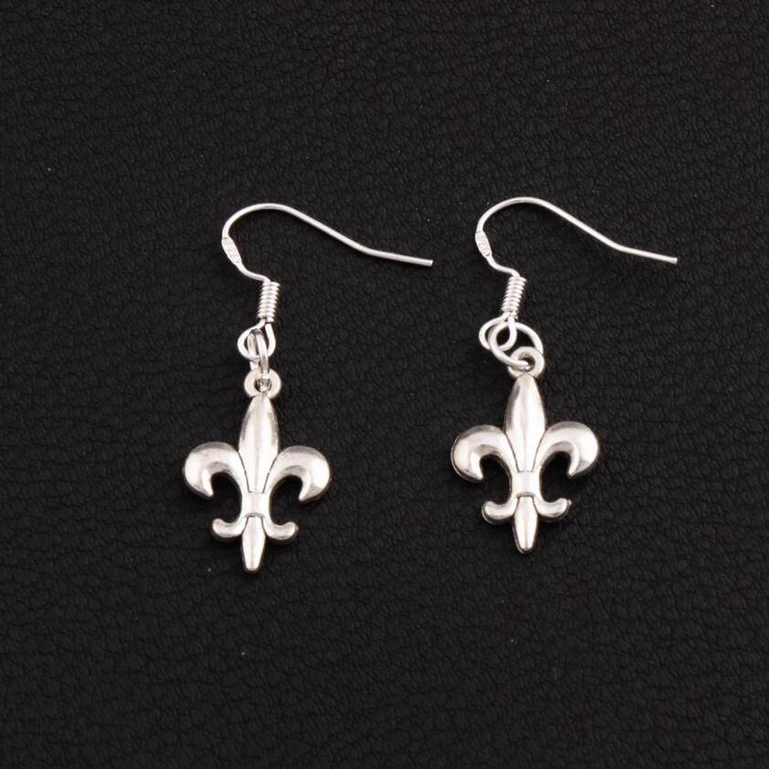

Iris Fleur-de-lis Flower Dangle Chandelier Earrings 925 Silver Fish Ear Hook 40pairs/lot E387 12.5x35mm