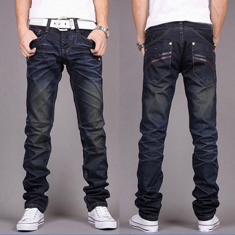 Gros-2XL 2016 nouvelle marque de vêtements pour hommes mode pleine longueur pantalons pantalons en denim bleu stright hommes jeans poches