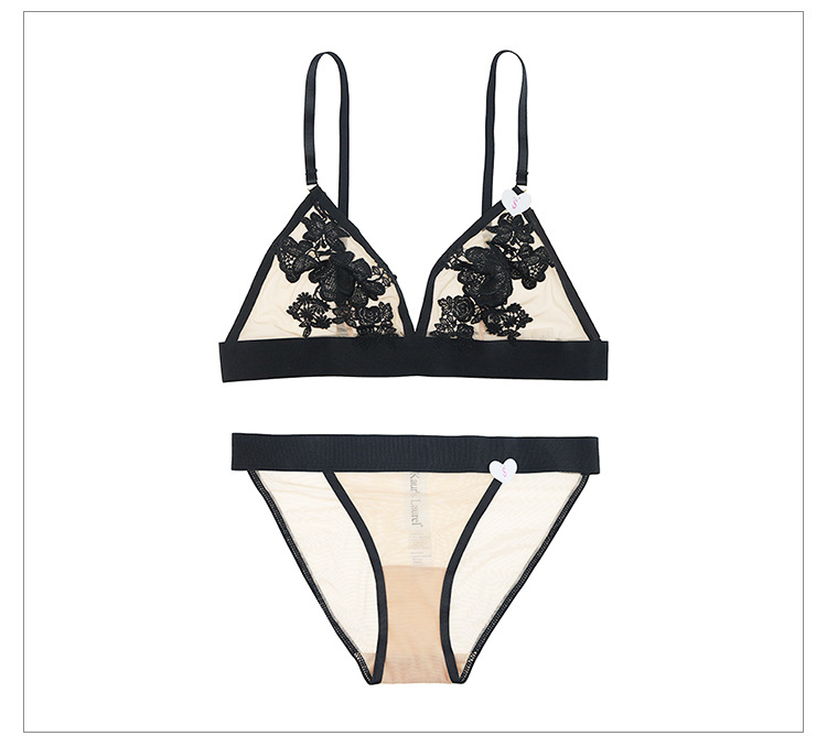 

High Quality Floral Lingerie Set New Design Floral Applique Soft Wire Free Bralette and Panties Applique Bra and Panty Set Free Shipping, Red;black
