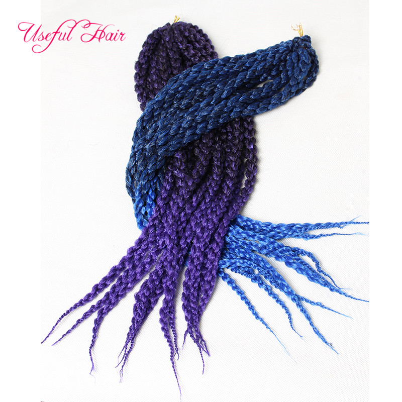 

22inch cubic twist box braiding extension 12strands/pcs two tones blue purple #27crochet braids hair senegal twist braided in bundles hair extensions, 1b+30