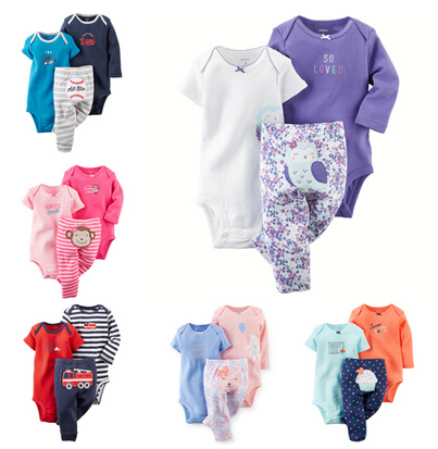 

Wholesale- drop shipping Baby Clothing Boys Girls Sets kids clothes(Bodysuits+Pants)3Pcs or 2pcs children clothing CY-037, As photo