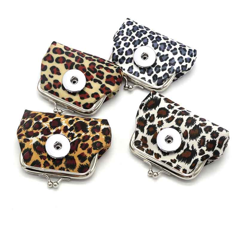 Leopard Print Mini 020 Cloth Leather 18mm Snap Button Kids Women Bag Charms Keyring Key Rings Purse Key Chains jewelry