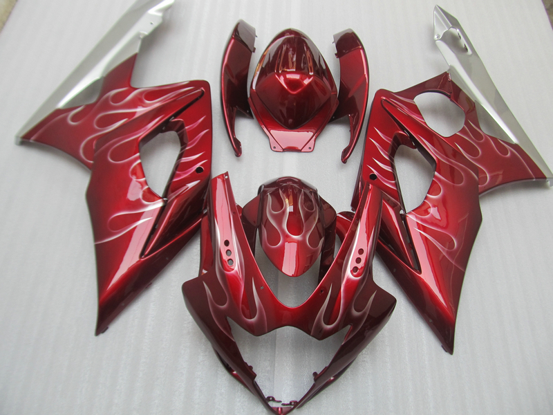 

Injection molding 100% kit for Suzuki GSXR1000 05 06 silver flames red fairings set GSXR1000 2005 2006 OT29, Same as picture