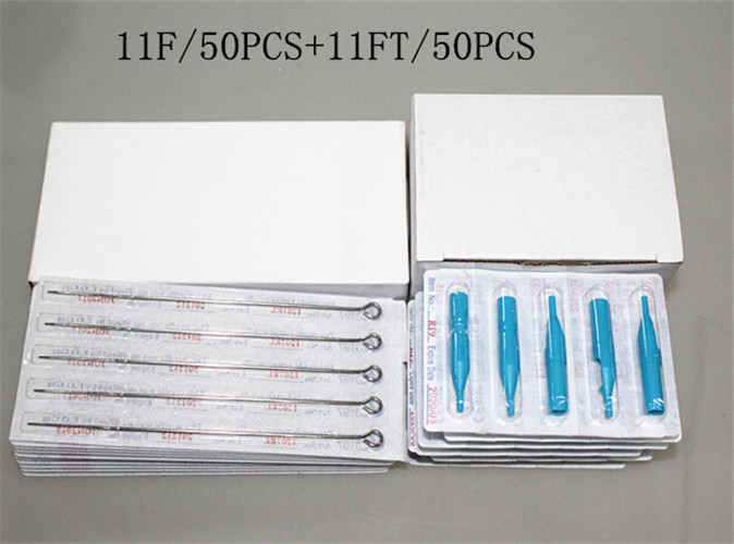 

11F+11FT 50PCS Tattoo Needles With Tubes Mixed Sterile Tattoo Needles And Disposable Tattoo Tips For Free Shipping