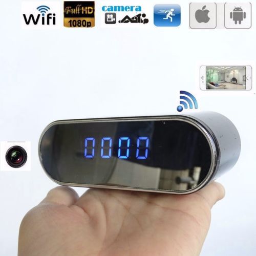 

1080P WiFi P2P Table Clock IP Camera night vision 160 degree Wide Angle digital alarm clock DVR Live View remote monitor Nanny camera, Black;sliver
