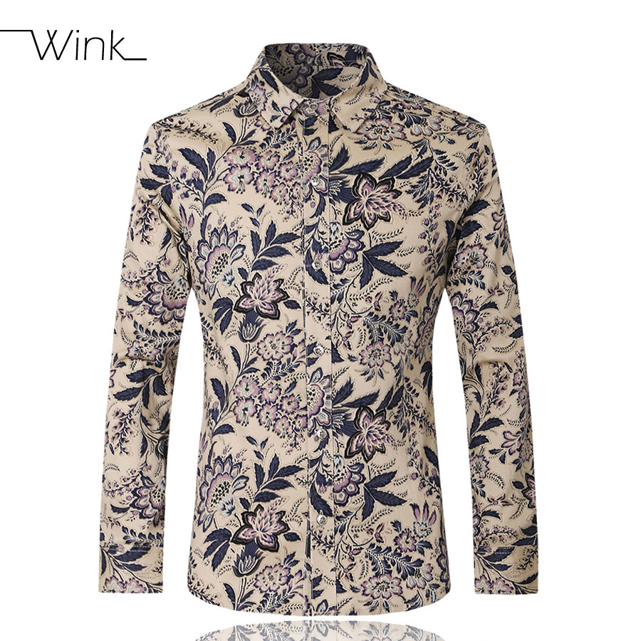Wholesale- Men Casual Shirts Long Sleeve Cotton Brand Stylish Slim Fit Male Floral Dress Shirts Male Plus Size M-5XL Camisa Masculina E223