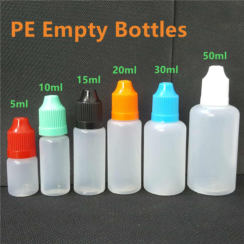 

E Cig Liquid Bottles 5ml 10ml 15ml 20ml 30ml 50ml Empty Dropper Ldpe Plastic Childproof Caps Long Thin Needle Tips For Vape Oils