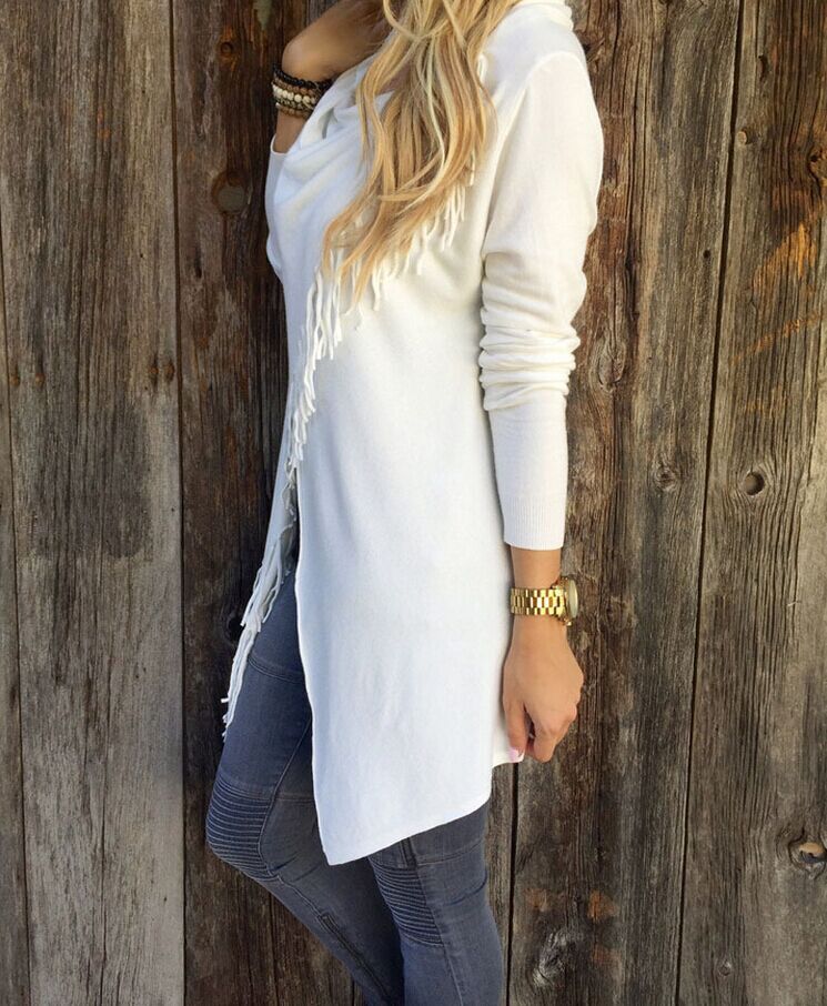 

Europe Long Sleeve T-shirt Sexy Tank Tops for Women T Shirts Tassel Women Clothes Dresses Womens New Hot Women's Fringe Cardigan, Army green