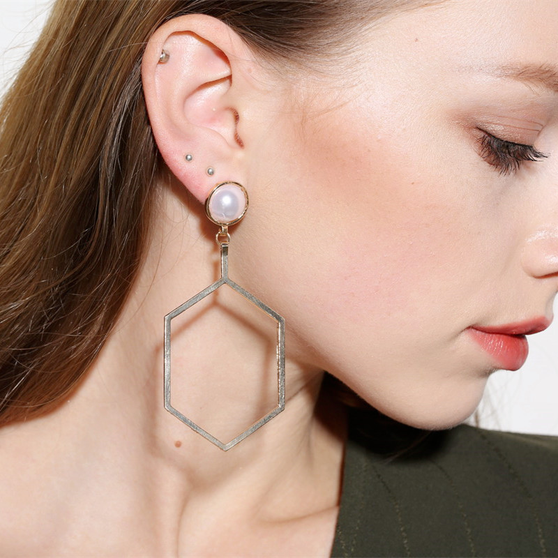

Women Imitation Pearl Drop Earrings Silver Gold Geometric Shape Earrings Jewelry For Women Lover Gifts XR