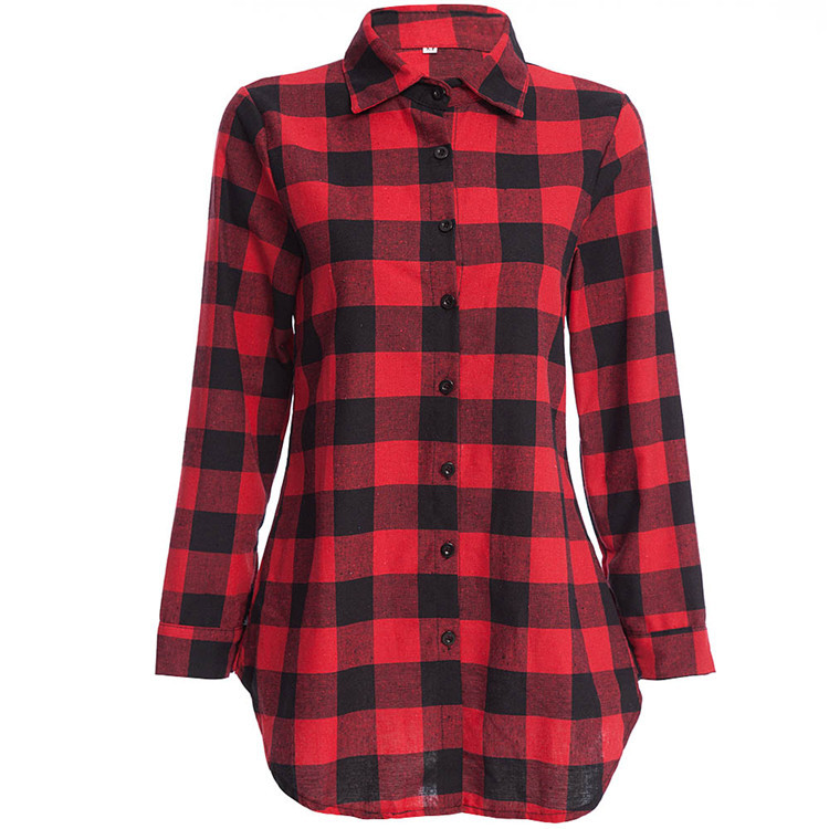 

Women's Plaid Shirt Hot Selling Red&Black Cotton Tops For Women Spring Blouse Flannel Long Sleeves checkered shirt, White