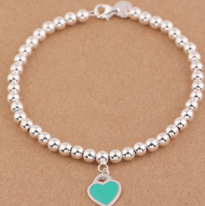 

Hot sale Charm Bracelets S925 Sterling Silver beads chain bracelet with enamel grenn pink heart for women and day gift jewelry