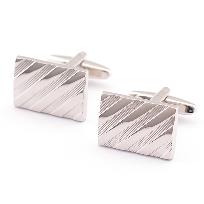 

Elegant Silver Plated Strips Men's Buniess Shirt Cuff Links