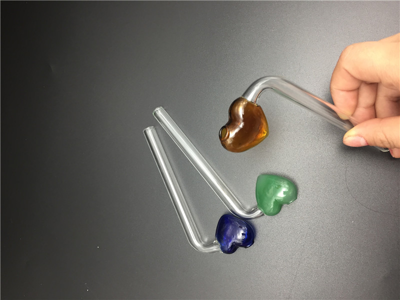 

New Design cheap thick Love Heart Style Glass hand Pipes Multi-Colors Glass Smoking Hand Pipes Oil Burners Free Shipping