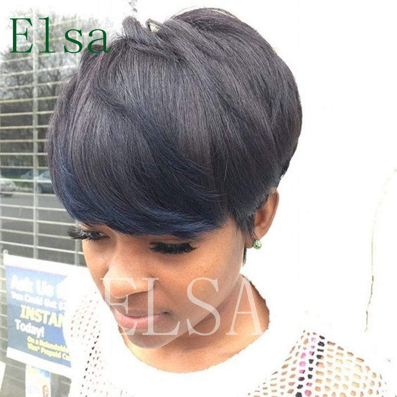 

Pixie cuts Rihanna Hairstyles Brazilian Human Short Hair Wigs African Americans Black Full Machine made none Lace front Wig For Black Women