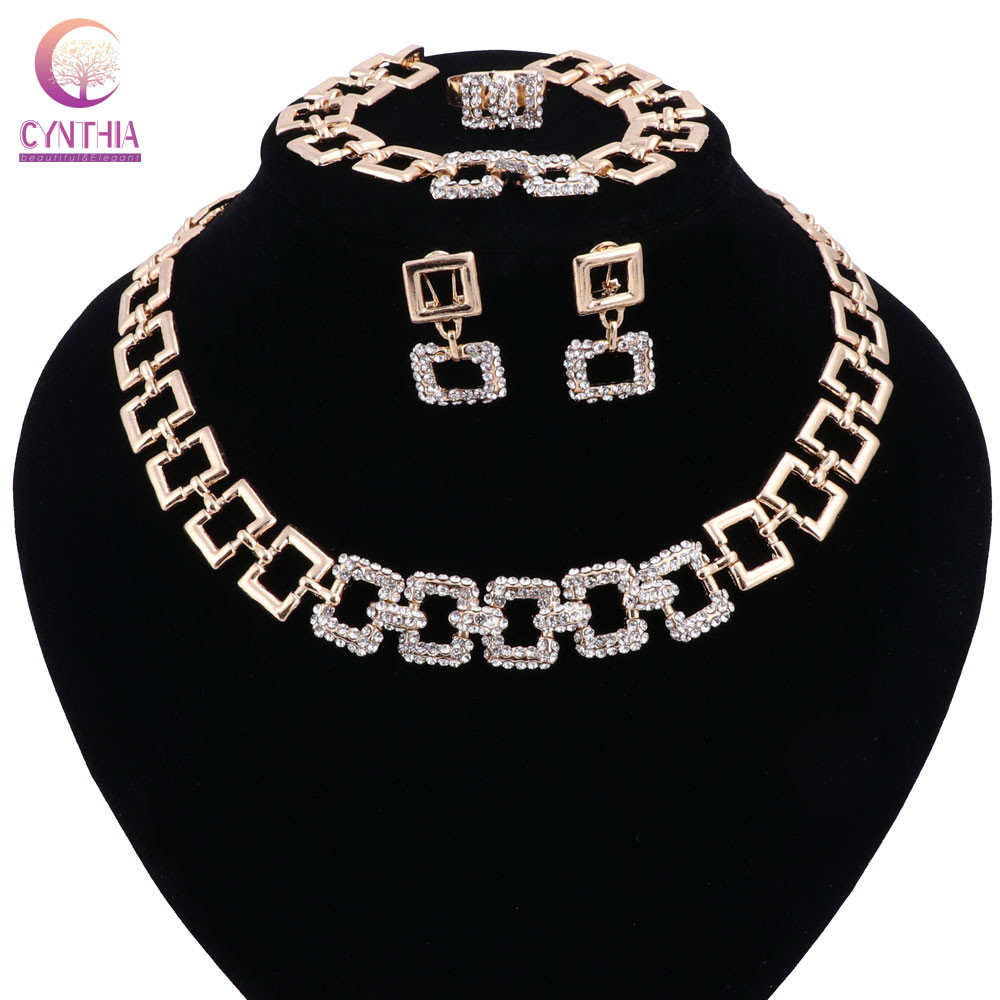 Square Jewelry Sets Boho Crystal With Earrings Women Statement Necklace New Arrival For Party 2017 Trendy Gold Plated Necklace