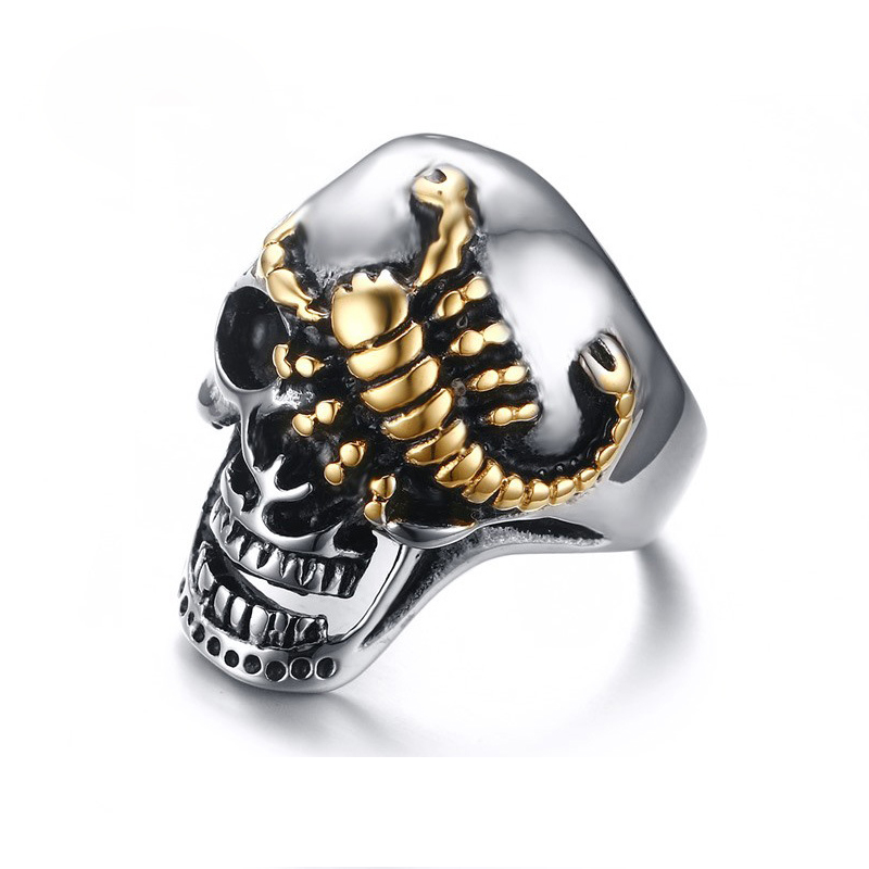 

Japan Korea Fashion Mens Rings High Polished Stainless Steel Mens Hip Hop Jewelry Golden Scorpio Skull Ring For Men