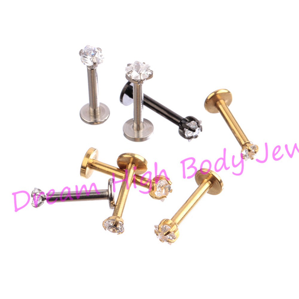 

New Arrival Lip Stud Labret Piercing Ring Clear CZ Gem Zircon 316L Stainless Steel Gold Black Round Heart Five Star 8mm 10mm 60pcs/lot