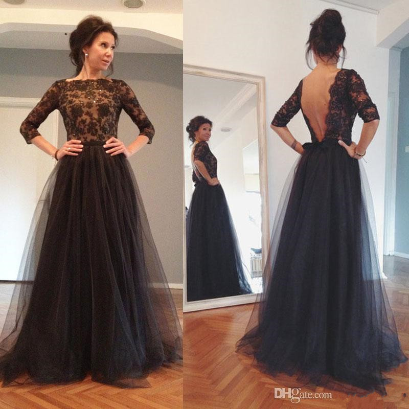 

Charming Lace Prom Dresses 3/4 Long Sleeves Sequined Open Back Evening Gowns Custom Made Floor Length Special Occasion Dress, Daffodil