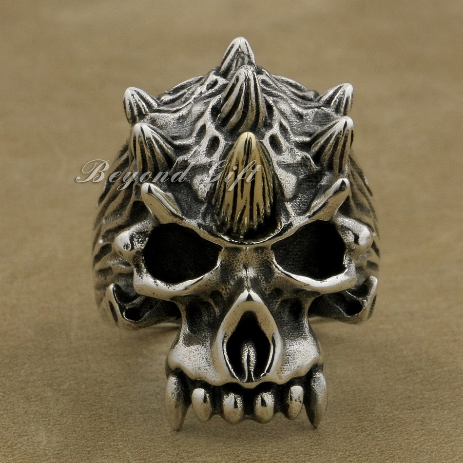 

LINSION 925 Sterling Silver Skull Ring Brass Claw Mens Biker Rock Punk Style 9M017 US Size 7~15