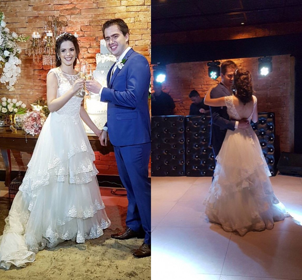 

Tiers Skirt Fashionable Bridal Wedding Gowns A-Line Illusion Scoop Vintage Lace Wedding Dresses Backless Bride Dresses robe de mariee, Champagne