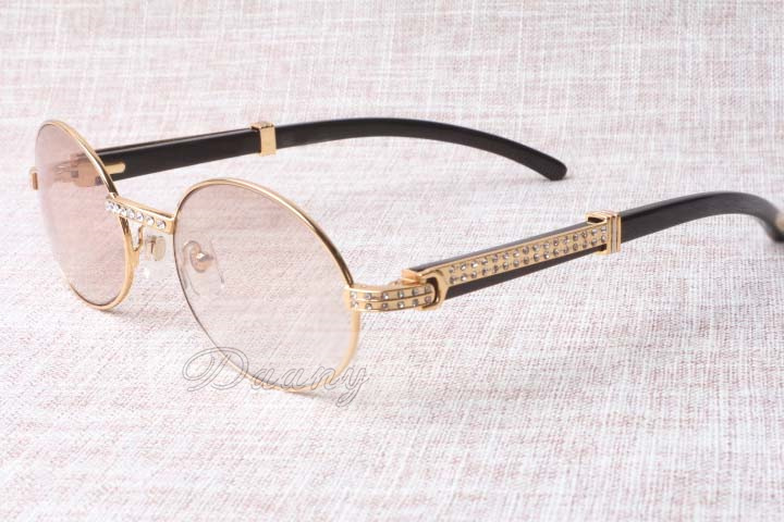 Diamond Round Sunglasses Cattle Horn Eyeglasses 7550178 Natural Straight leg black horns Men and women sunglasses glasess Eyewear S