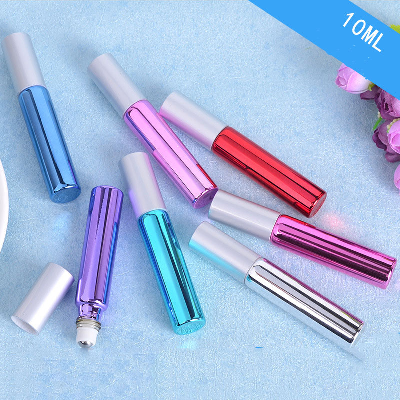 10ml Colorful Glass Roll on Essential Oil Empty Perfume Bottle Stainless Steel Roller Ball Fast Shipping- Set of 7 Colors