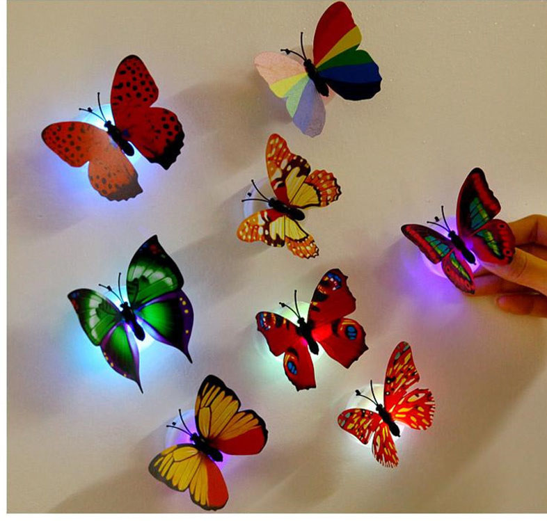 

Led Colorful Butterfly Night Light New Indoor Flashing Wall Lights Wedding Bar Room Christmas Party Festive Decoration Supplies Home PX-T09