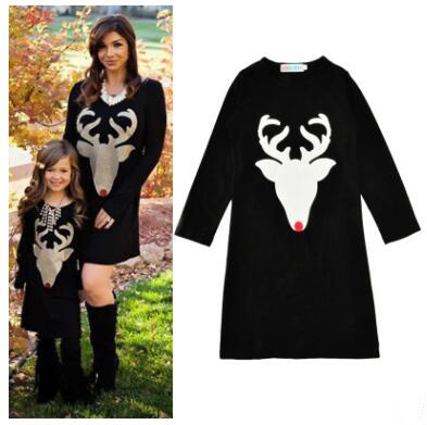 

Baby Girl Autumn Winter Long Sleeve Black Deer Head Print Dress Girl Princess Dresses Christmas Gift Kids Fashion Clothes KE 010, As picture