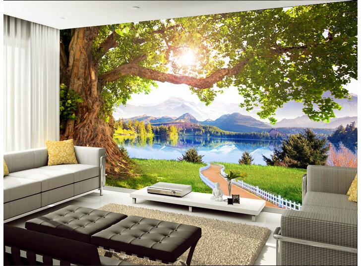 

3d wallpaper custom photo Non-woven mural Mountain lake tree scenery room decor painting picture 3d wall muals wall paper for walls 3 d, Pictures show