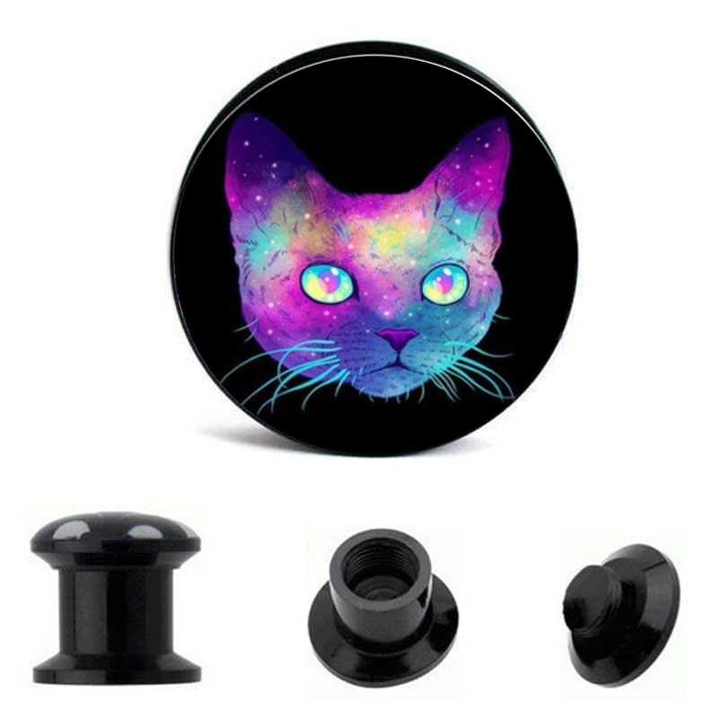 

Colorful Cat black Screw Flesh Tunnel Ear plug Body jewelry With piercing Ear piercing plugs