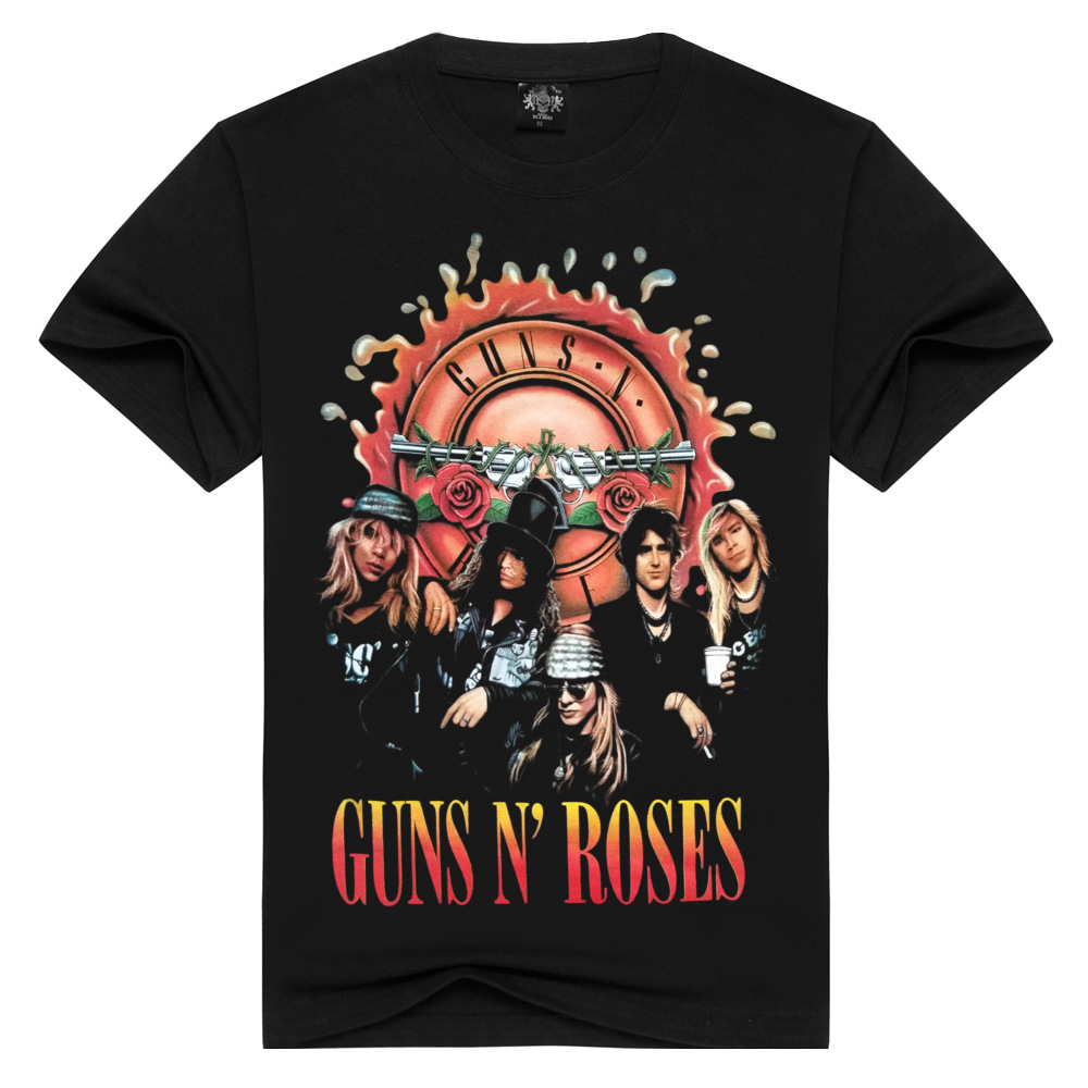 

New Men's Fashion 3D Printed Guns N' Roses Rock Style Band T Shirts Cotton Short Sleeves, Black