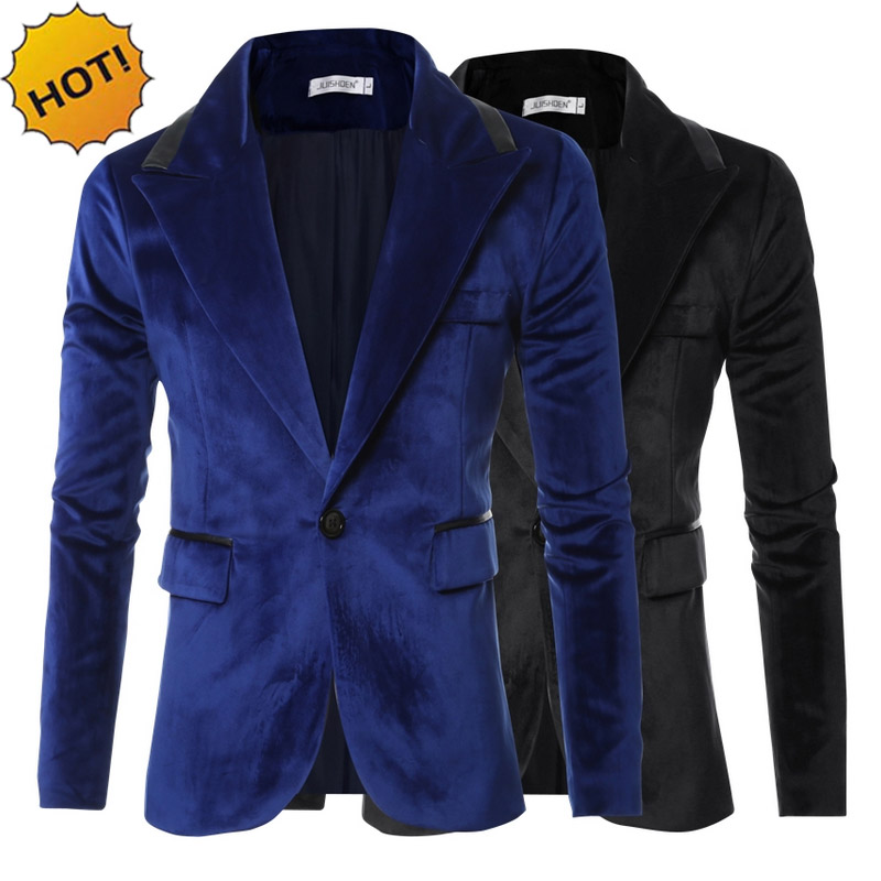 

New 2017 autumn winter men's leisure suit suede men jackets spell fur slim fit collar mens suits Blazers designs M-3XL, Black