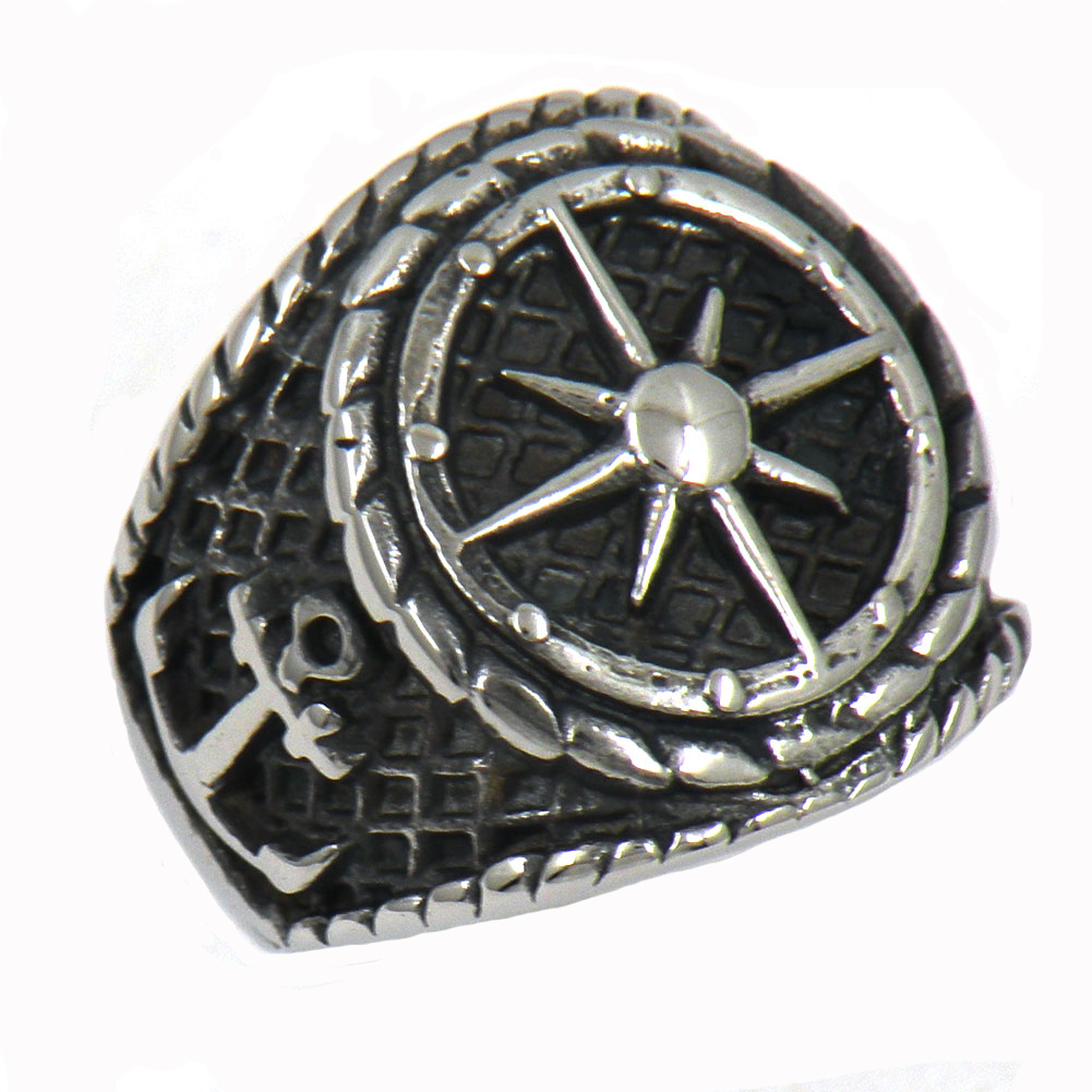 

FANSSTEEL 12w08 STAINLESS STEEL JEWELRY PUNK vintage MILITARY MARINE ANCHOR RING with rope SUDDER WHEEL Sailor navy ring GIFT FOR BROTHERS