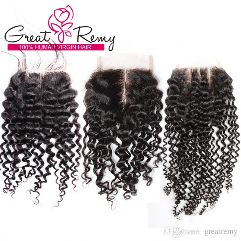 

SALE Top Lace Closure Curly Hair Free Middle 3 Part 4x4 Hairpieces Virgin Hair Closure Extensions Deal Natural Black Dyeable Indian Human Hair Greatremy, Free part