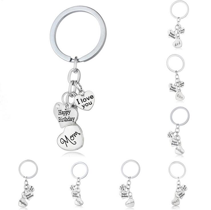 

Free shipping Hot Family Series Mom and Daddy Happy Birthday Heart Key Chain KR009 Keychains mix order 20 pieces a lot