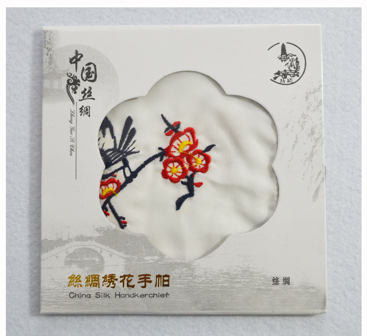 

Unique White Embroidered Silk Handkerchief Adult Women Small Square towel Chinese Ethnic Handicrafts Gift 10pcs/lot free shipping