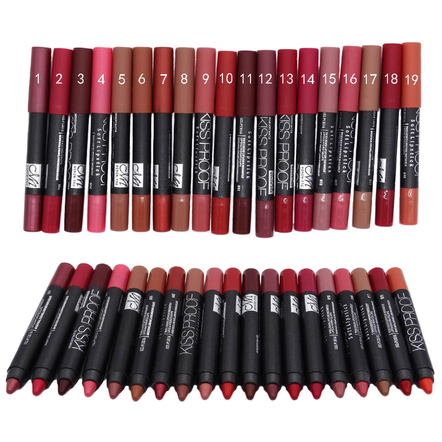 

Wholesale- 19pcs/lot Monow Waterproof kiss proof matte lipstick makeup batom Long Lasting effect Powdery Soft lip stick lipgloss batons