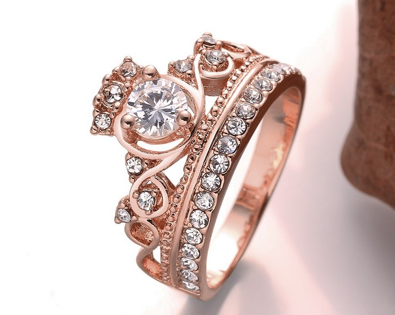 Princess Crown Zircon Rings Wedding Ring For Women Gifts Fashion Gold Plated CZ Rings Party Gifts JY