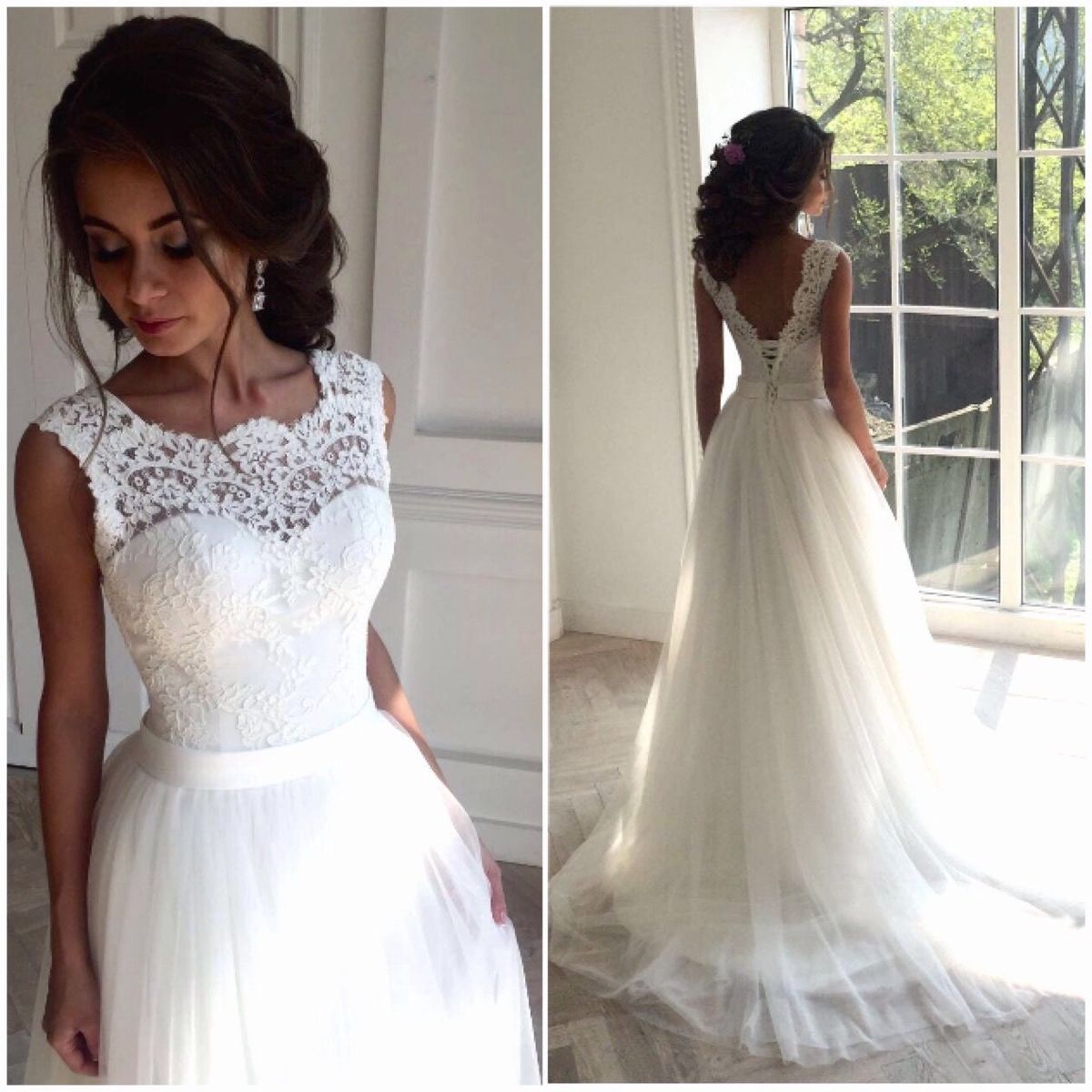 

Vintage Cheap Country Wedding Dresses A Line Sheer Neck Train 2018 Bridal Gowns Sexy Low Back Lace Boho Holiday Summer Petite Wedding Dress, White