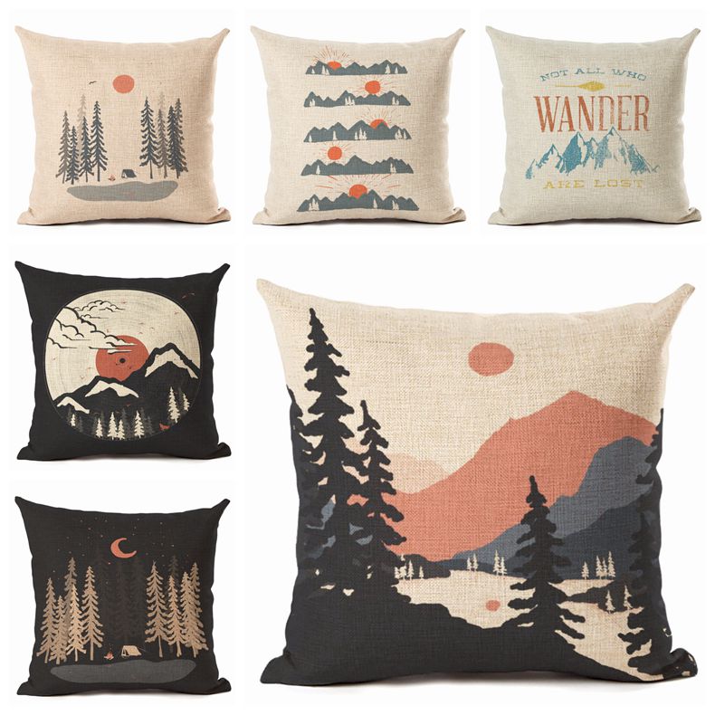 

shabby chic home decor winter mountain cushion cover camp throw pillow case for sofa chair outdoor scenic pillowcase 45cm cojine