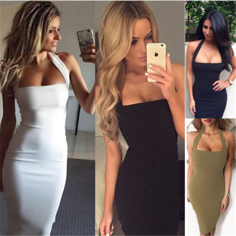 Nouvelle mode femmes pansement moulante robes décontractées sans manches soirée Sexy fête Cocktail robe mi-longue moulante robe de pansement ONE-