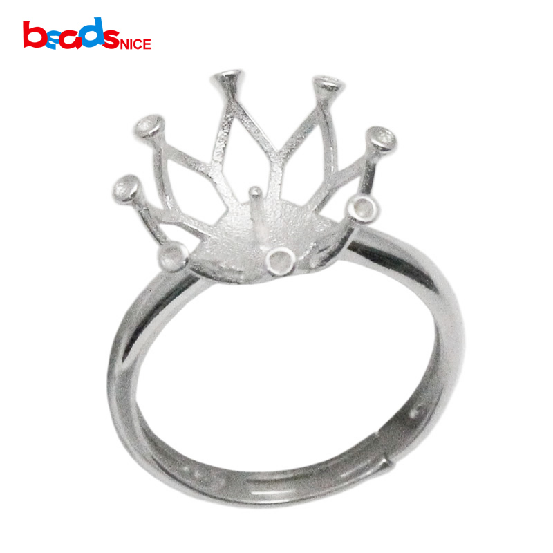 

925 Sterling Silver Ring Setting for 13mm Round Beads Adjustable Ring Size Crown Silver Ring Base ID35763