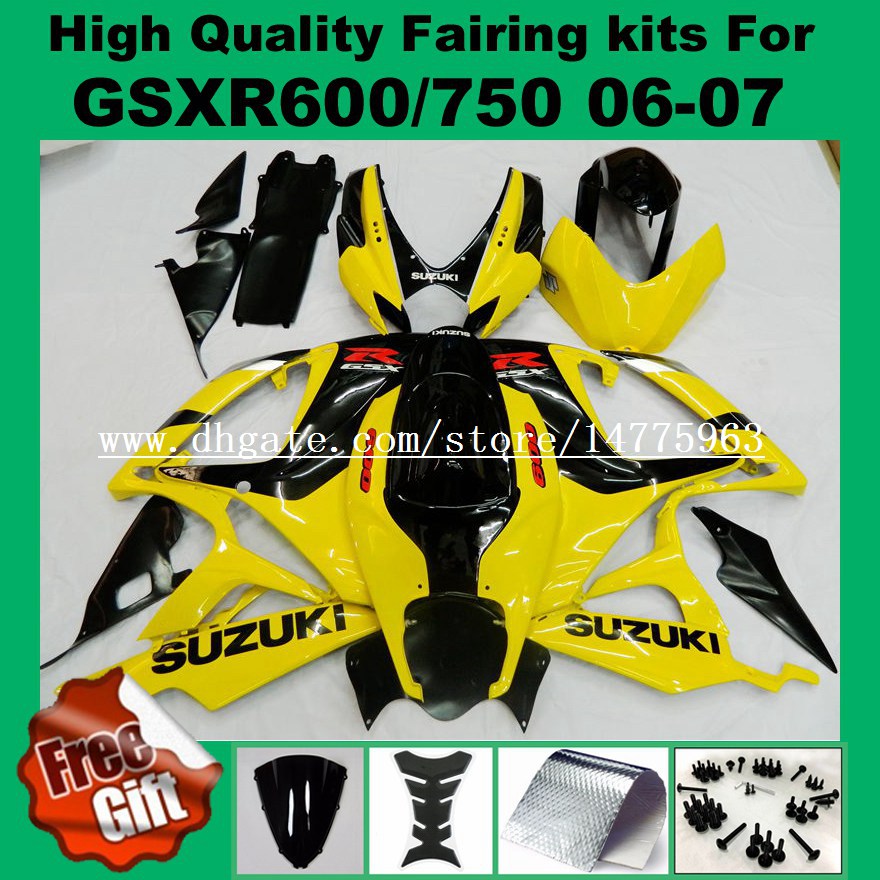 

Yellow black fairing for SUZUKI GSXR600 06 07 GSXR750 K6 K7 GSX-R600 GSX-R750 2006 2007 GSXR 600 750 06 07 #P9S3L fairings kit +9Gifts, As picture show