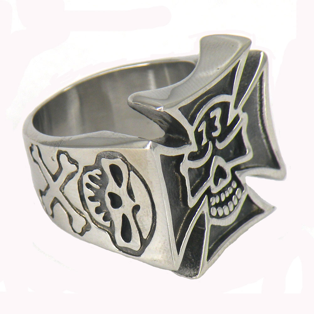 

STAINLESS STEEL punk vintage mens or womens JEWELRY CROSS SKULL EVIL 13 BIKER RING GIFT FOR BROTHERS SISTERS 11W36