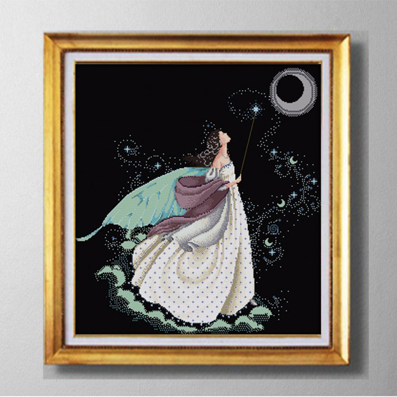 

Full moon full stitch fairy, DIY Western handmade Cross Stitch Needlework Sets, embroider Counted Print on canvas DMC 11CT /14CT