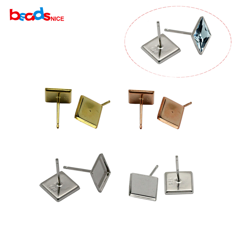 

Beadsnice 925 Sterling Silver Stud Earring with Square Bezel Setting fit 9x9mm for Earrings Making Wholesale ID26846